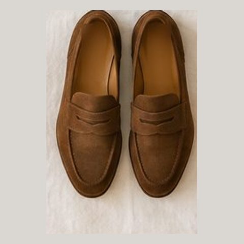 Brown suede penny loafers